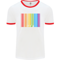 LGBT Barcode Gay Pride Day Awareness Mens White Ringer T-Shirt White/Red