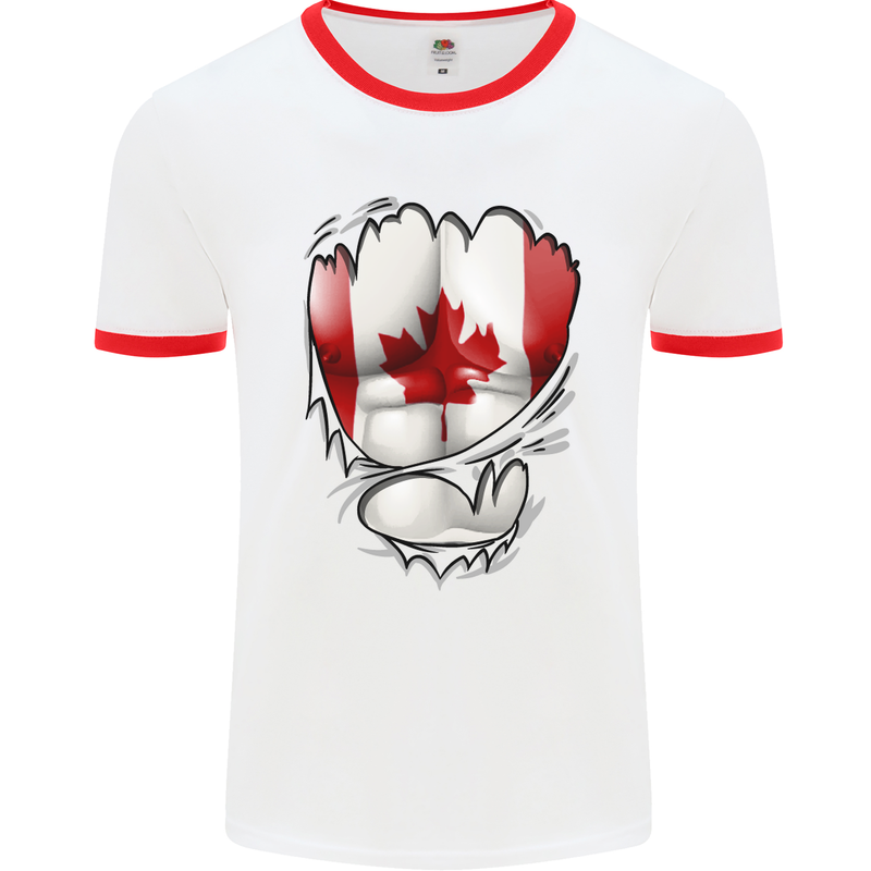 Gym Canadian Maple Leaf Flag Muscles Canada Mens White Ringer T-Shirt White/Red