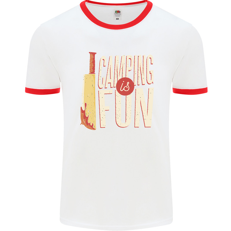 Camping is Fun Funny Murder Halloween Mens Ringer T-Shirt White/Red