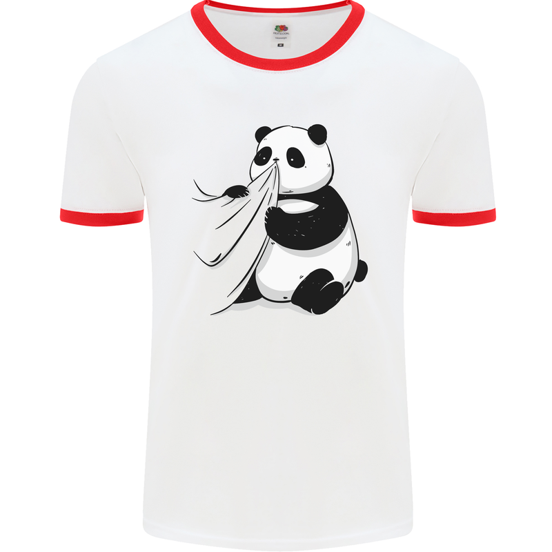 A Funny Panda Bear Mens Ringer T-Shirt White/Red