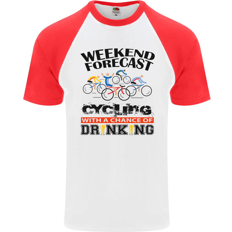 Weekend Forecast Cycling Cyclist Bicycle Mens S/S Baseball T-Shirt White/Red