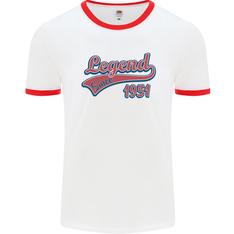 Legend Since 72nd Birthday 1951 Mens Ringer T-Shirt White/Red