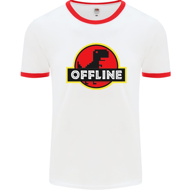 Offline Funny Gamer Gaming Mens White Ringer T-Shirt White/Red