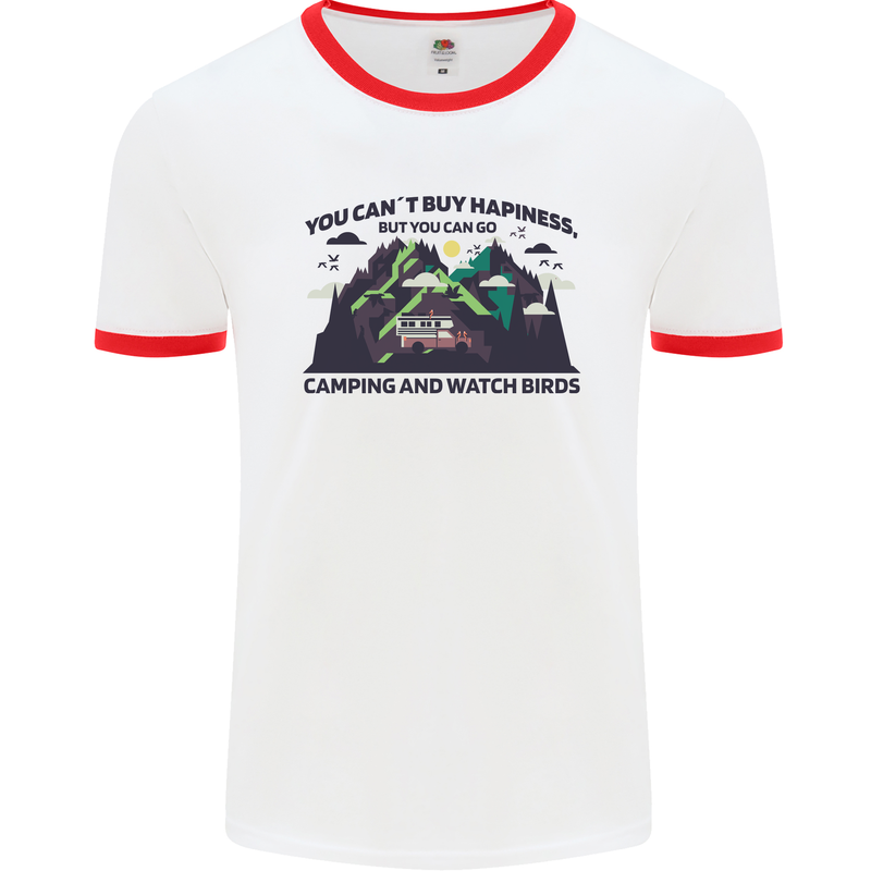 Camping & Bird Watching Funny Mens Ringer T-Shirt White/Red