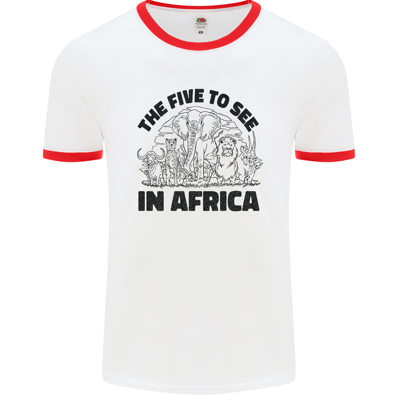 The Five Wild Animas to See in Africa Mens White Ringer T-Shirt White/Red