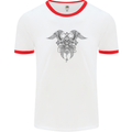 Cross Skull Wings Gothic Biker Heavy Metal Mens White Ringer T-Shirt White/Red