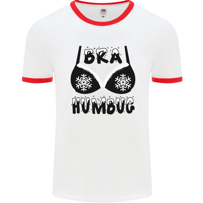 Bra Humbug Snowflake Funny Christmas Mens White Ringer T-Shirt White/Red