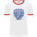 Elephant Mandala Art Mens White Ringer T-Shirt White/Red