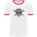 Mechanic Engine Skull Mens White Ringer T-Shirt White/Red