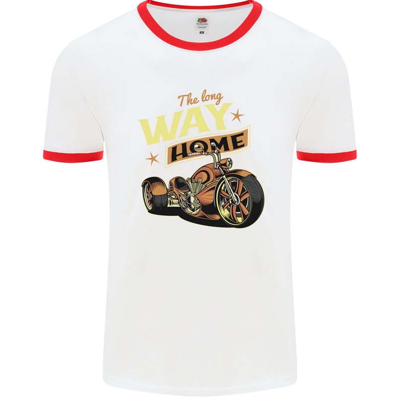 Long Way Home Motorcycle Chopper Biker Mens Ringer T-Shirt White/Red