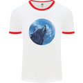 A Howling Wolf Full Moon Werewolves Mens White Ringer T-Shirt White/Red