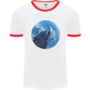 A Howling Wolf Full Moon Werewolves Mens White Ringer T-Shirt White/Red