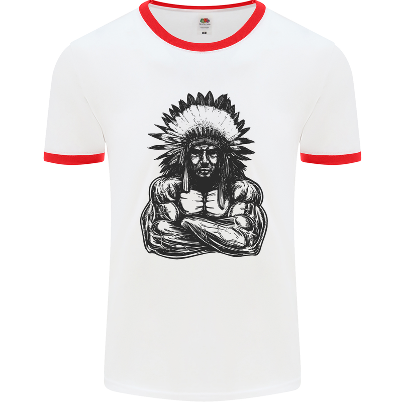 Gym Chief Training Top Bodybuilding MMA Mens White Ringer T-Shirt White/Red