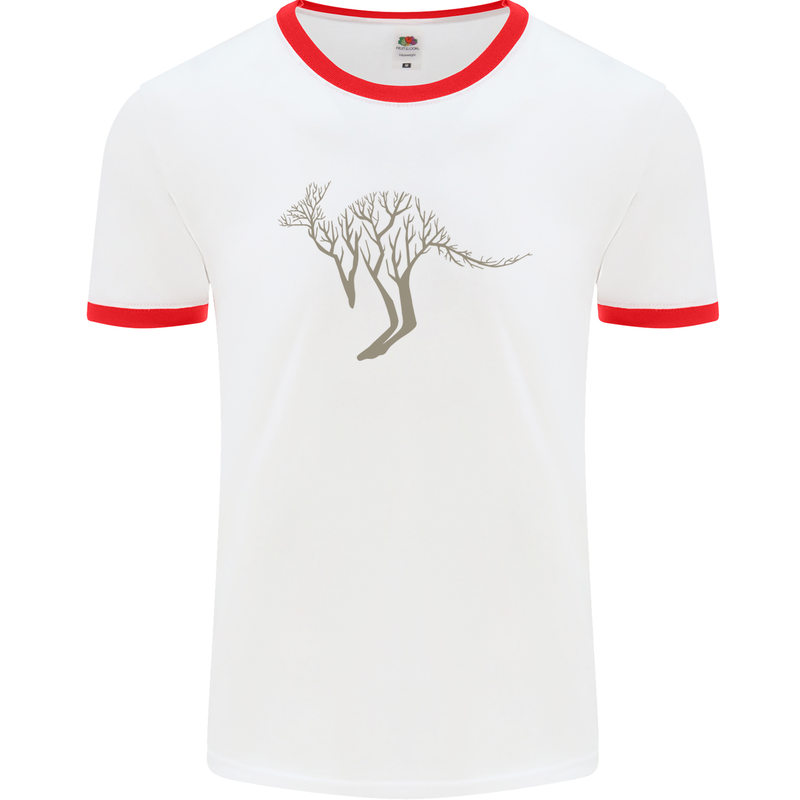 Kangaroo Ecology Mens White Ringer T-Shirt White/Red