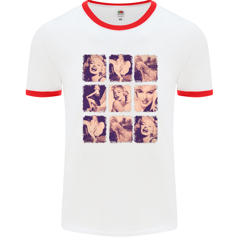 Marilyn Collage Celebrity Fashion Mens White Ringer T-Shirt White/Red