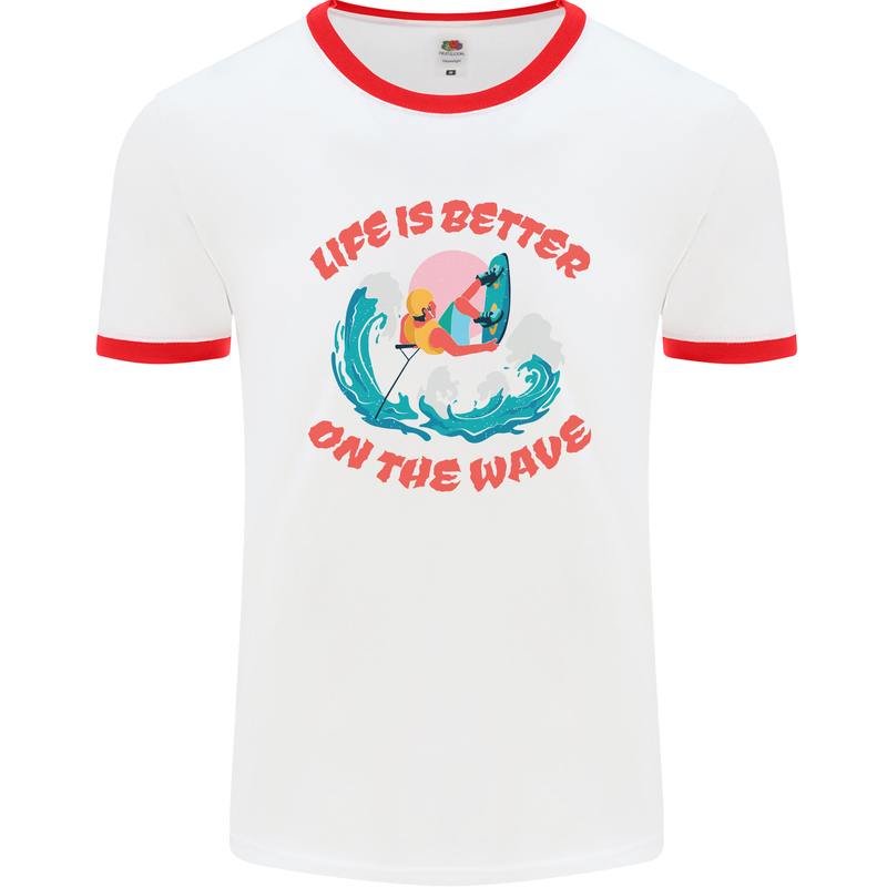 Wakeboarder Water Sports Wakeboarding Mens White Ringer T-Shirt White/Red