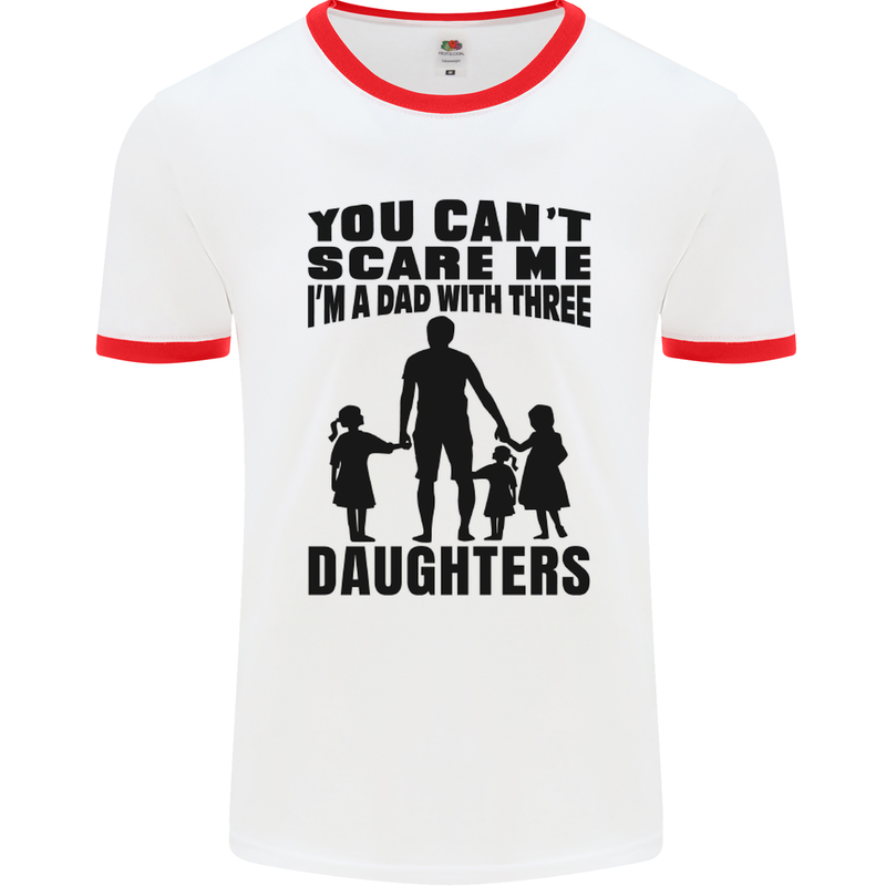 Dad With Three Daughters Funny Fathers Day Mens White Ringer T-Shirt White/Red