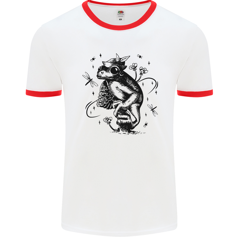 A Frog on a Mushroom Mens White Ringer T-Shirt White/Red