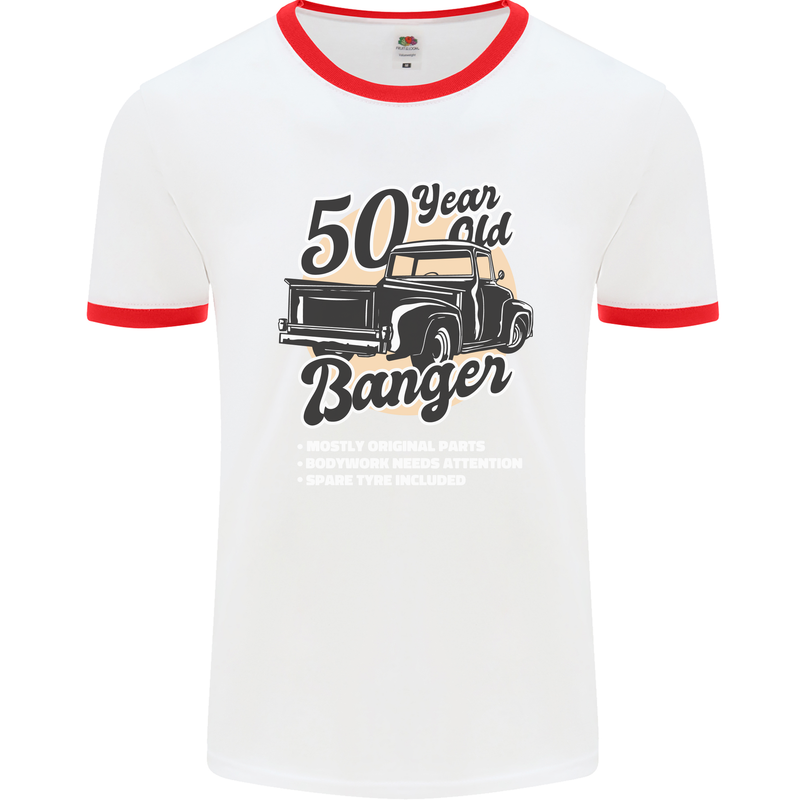 50 Year Old Banger Birthday 50th Year Old Mens Ringer T-Shirt White/Red