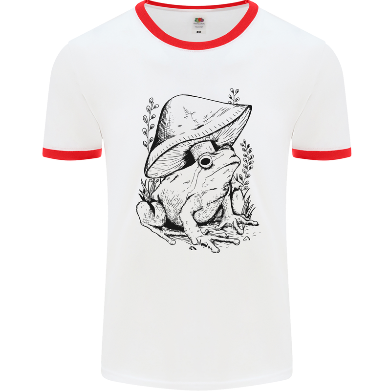 Wildlife Ecology a Frog and a Toadstool Mens White Ringer T-Shirt White/Red