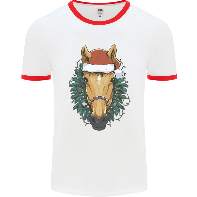 A Christmas Horse Equestrian Mens Ringer T-Shirt White/Red