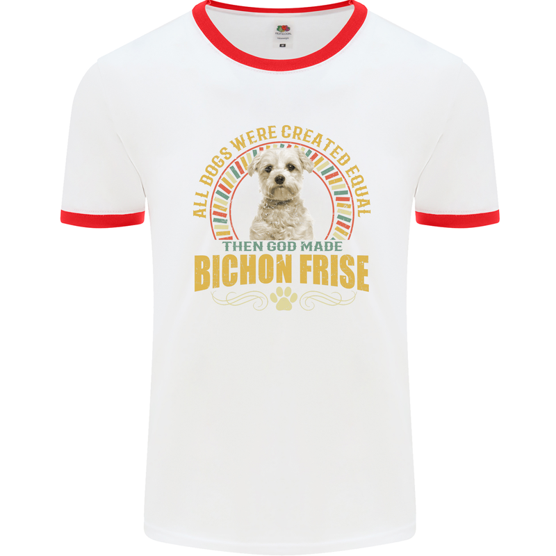 A Bichon Frise Dog Mens Ringer T-Shirt White/Red