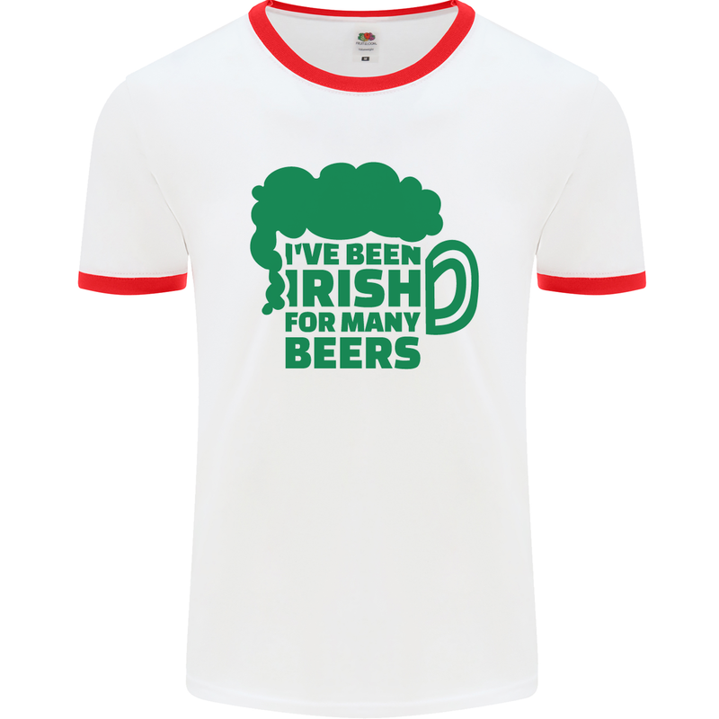 Been Irish for Many Beers St. Patrick's Day Mens White Ringer T-Shirt White/Red