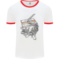 Old School Tape Cassette Music 80's 90's Mens White Ringer T-Shirt White/Red