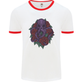 Octopus Skull Cthulhu Kraken With Roses Mens White Ringer T-Shirt White/Red