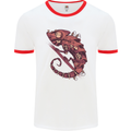 Steampunk Chameleon Iguana Reptile Lizard Mens White Ringer T-Shirt White/Red