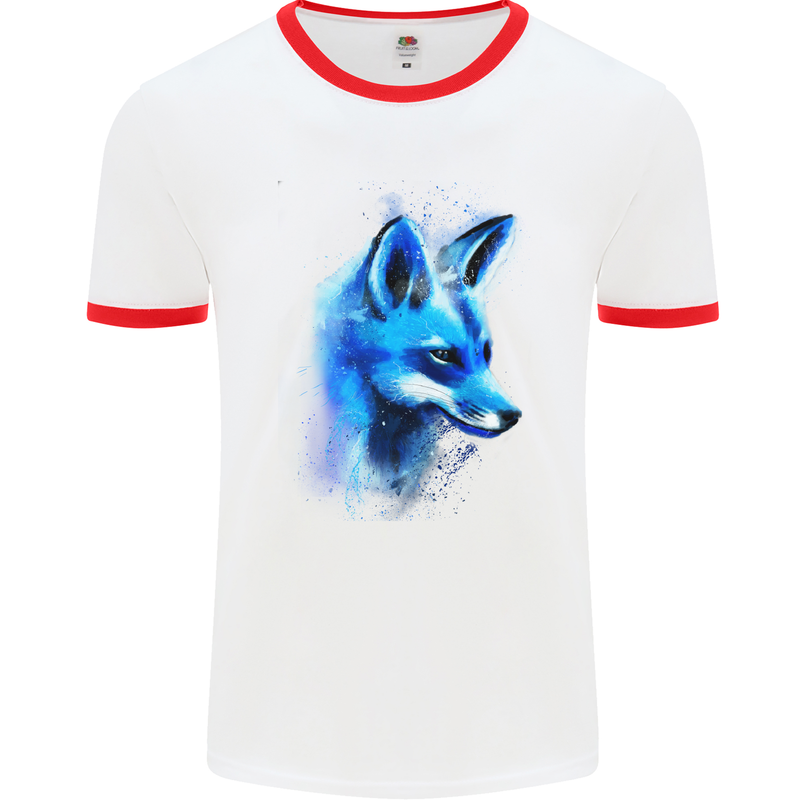 A Fox Watercolour Mens White Ringer T-Shirt White/Red