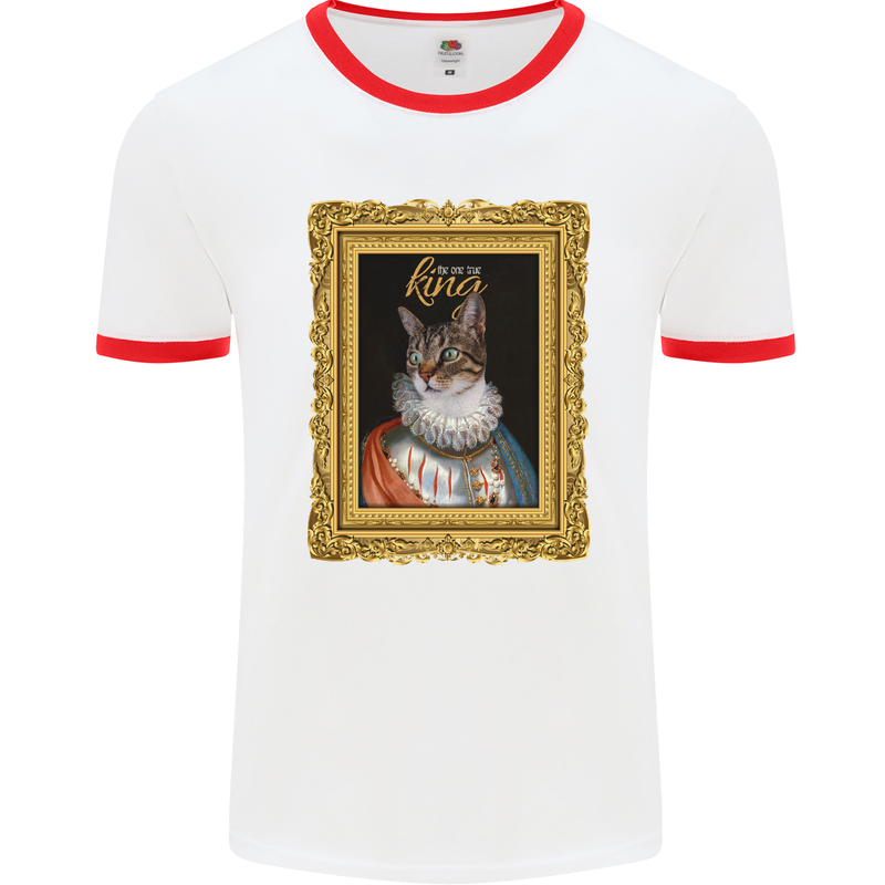 The One True Cat King Funny Mens White Ringer T-Shirt White/Red