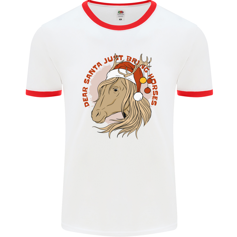 Equestrian Dear Santa Funny Horse Christmas Mens Ringer T-Shirt White/Red