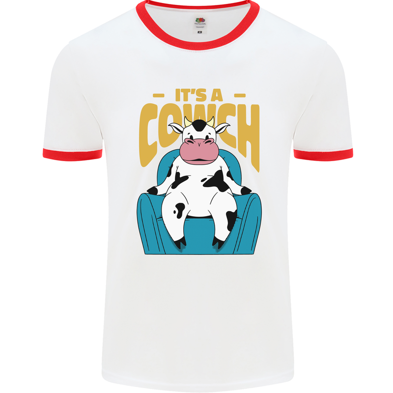 Its a Cowch Funny Cow Mens White Ringer T-Shirt White/Red