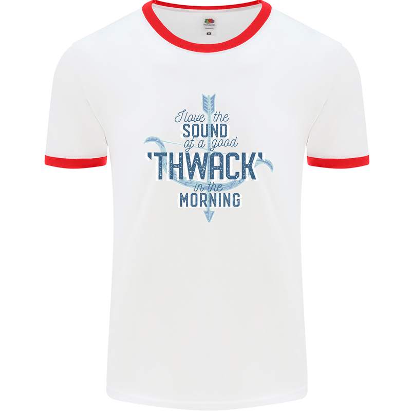 Archery I Love a Good Thwack in the Morning Mens White Ringer T-Shirt White/Red