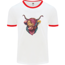 Colourful Highland Cow Mens White Ringer T-Shirt White/Red
