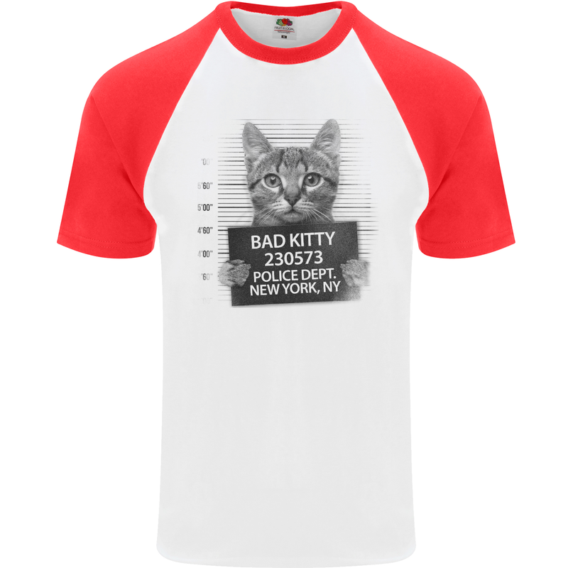 Bad Kitty New York City Police Dept. Mens S/S Baseball T-Shirt White/Red