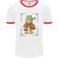 A Frog Playing the Guitar on a Toadstool Mens White Ringer T-Shirt White/Red