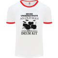 Old Man Drumming Drum Kit Drummer Funny Mens White Ringer T-Shirt White/Red