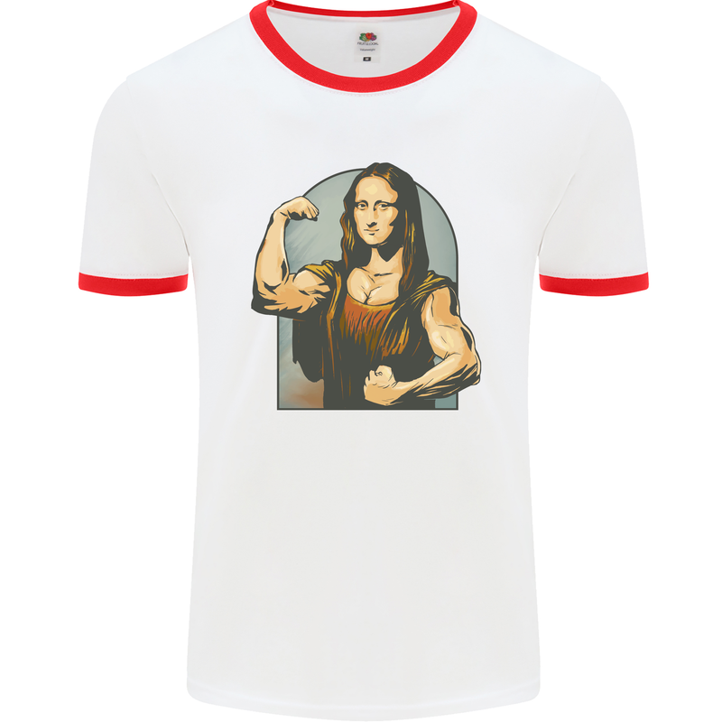 Mona Lifter Funny Gym Bodybuilding Workout Mens White Ringer T-Shirt White/Red