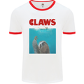 Claws Funny Sloth Parody Mens White Ringer T-Shirt White/Red