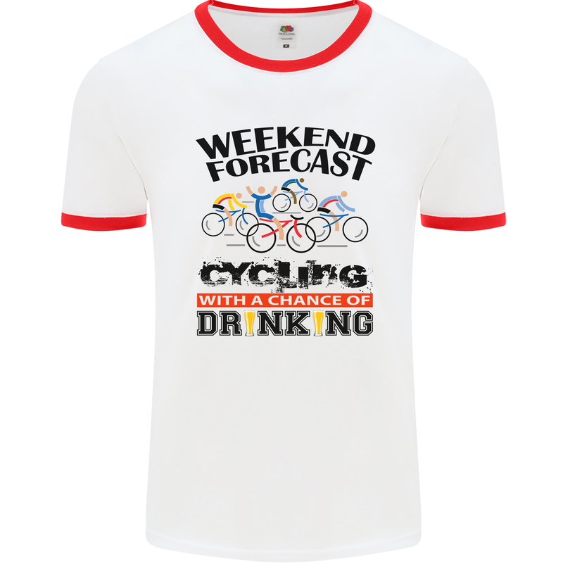 Weekend Forecast Cycling Cyclist Bicycle Mens White Ringer T-Shirt White/Red