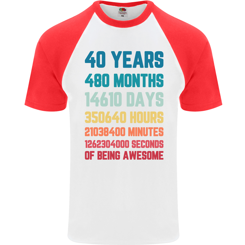 40th Birthday 40 Year Old Mens S/S Baseball T-Shirt White/Red