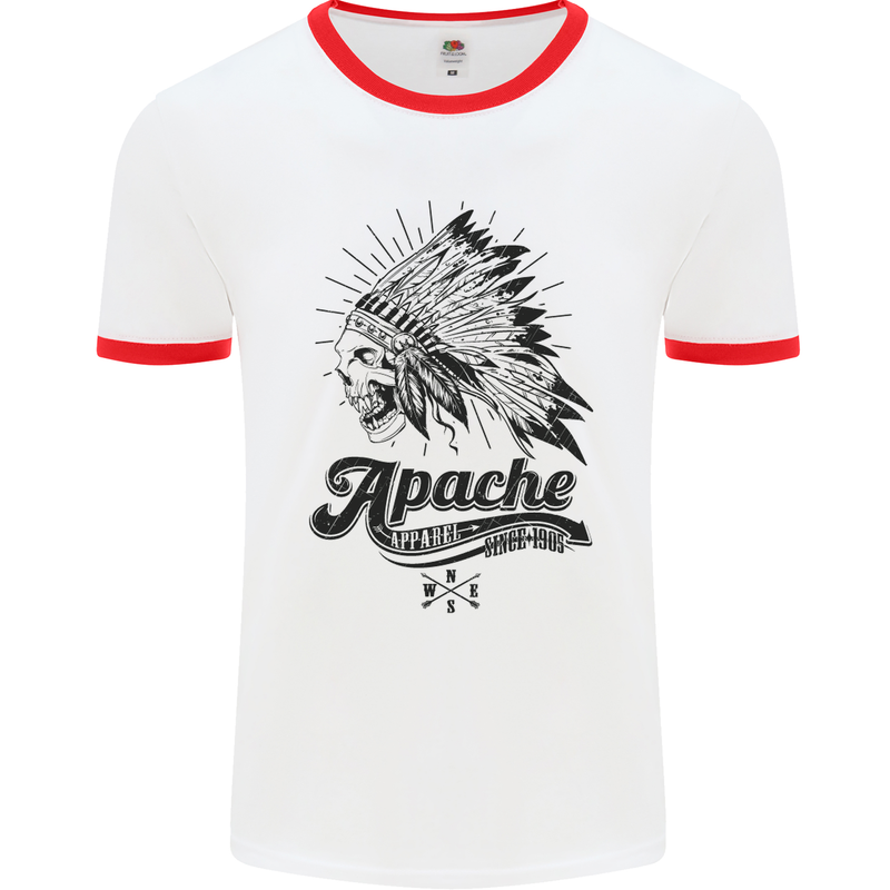 Apache Apparel Motorbike Motorcycle Biker Mens White Ringer T-Shirt White/Red