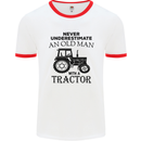 Old Man With a Tractor Driver Farmer Farm Mens White Ringer T-Shirt White/Red