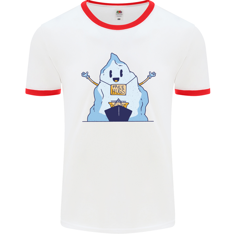 Free Hugs Iceberg and Ship Environment Mens White Ringer T-Shirt White/Red