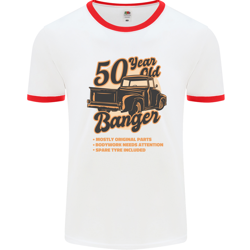 50 Year Old Banger Birthday 50th Year Old Mens Ringer T-Shirt White/Red