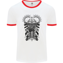 Savage Two Punk Skulls Biker Motorbike Mens White Ringer T-Shirt White/Red