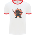 Samurai Cthulhu Kraken Mens White Ringer T-Shirt White/Red