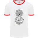 Buddha Mandala Art Mens Ringer T-Shirt White/Red